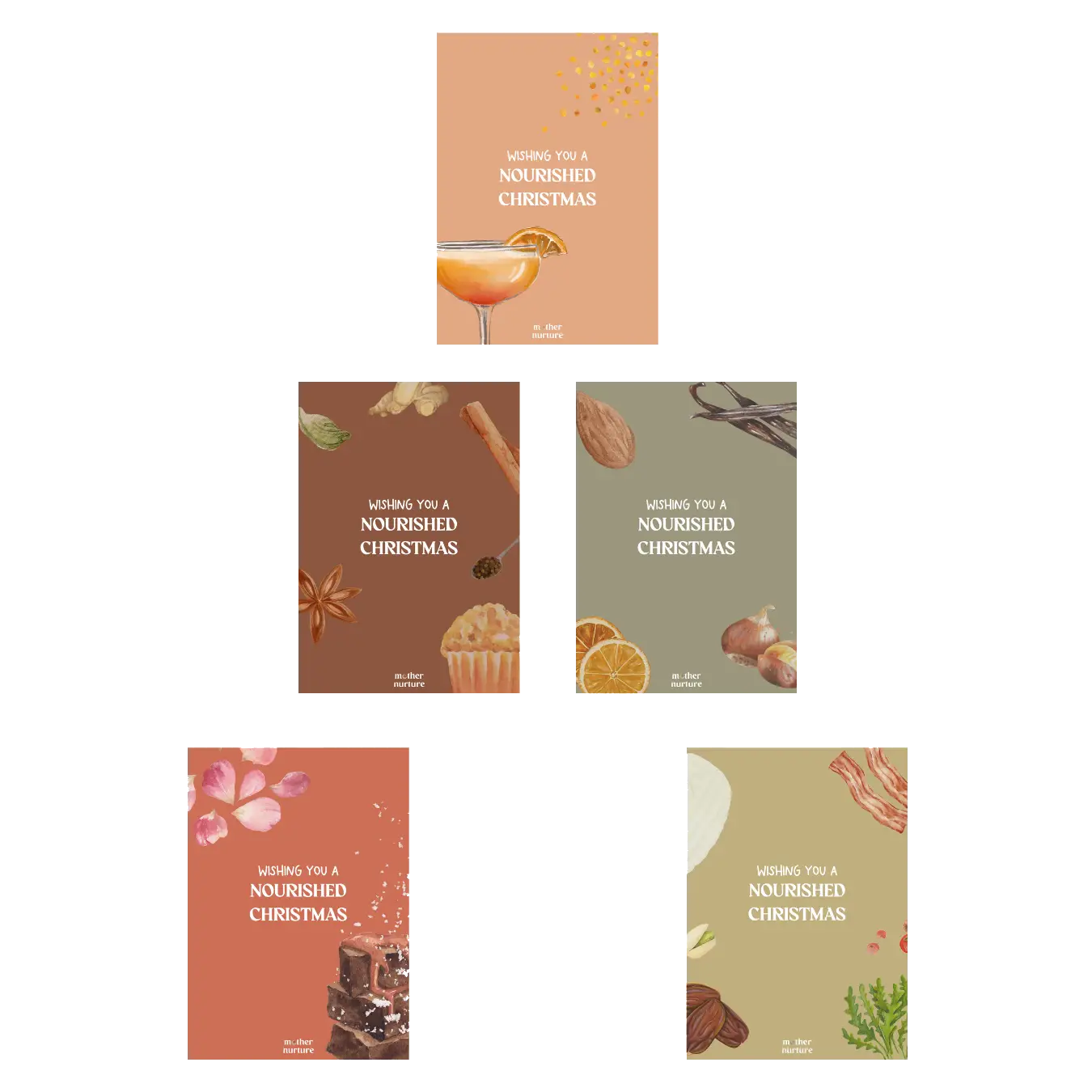 Nourished Christmas | 5er-Weihnachtskarten-Set