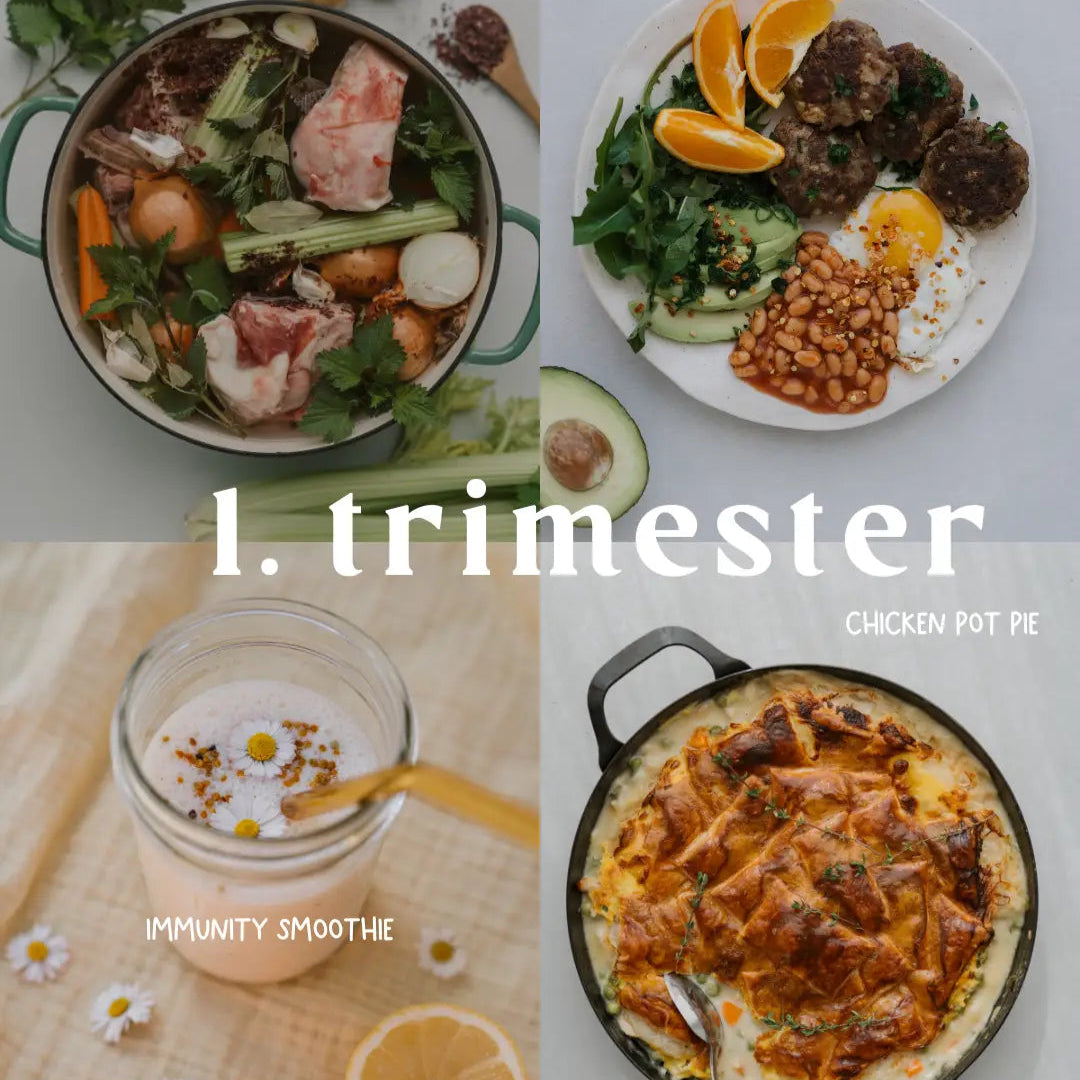 Rezepte aus dem 1. Trimester mit leichten, nährstoffreichen Gerichten für werdende Mütter.