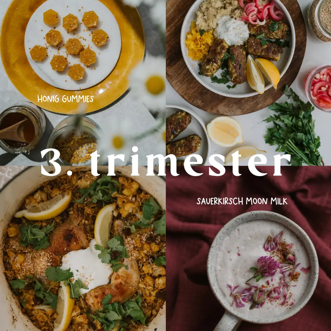 Rezepte aus dem 3. Trimester mit stärkenden, energiereichen Gerichten für werdende Mütter.